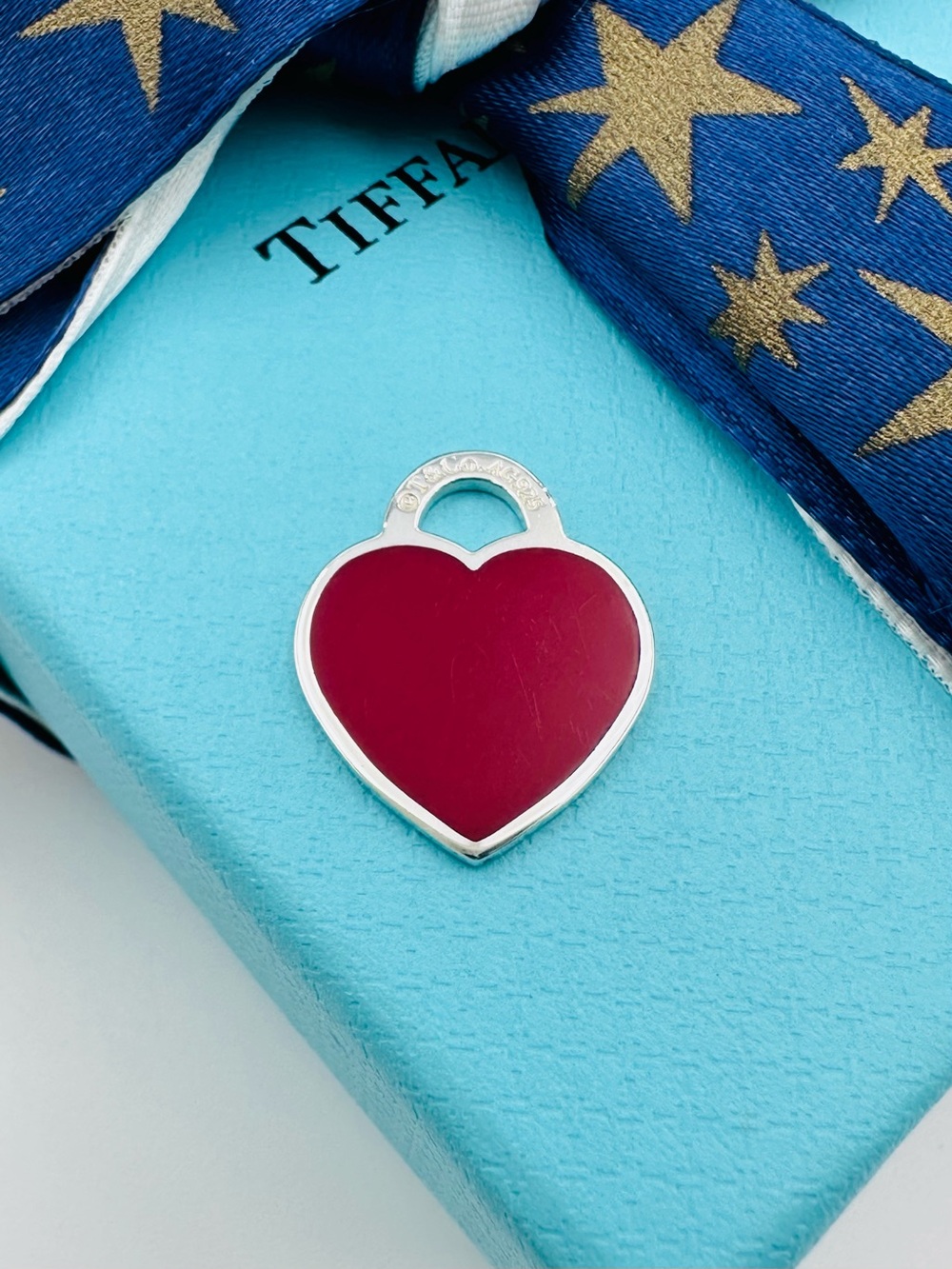 RARE Tiffany & Co. Small Red Enamel Heart Charm in Silver with Pouch